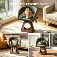 Lit pour chat et chien en bois rectangulaire, maison pour animaux de compagnie 2 en 1, double couche, bois massif, coussin en cuir amovible, mobilier pour animaux de compagnie moderne et luxueux