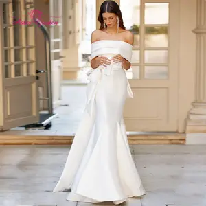 Gaun Pernikahan Putri Duyung Aster Garden 2021 Gaun Pengantin Tanpa Tali Pita Satin Menawan Lepas Bahu Gaun Pengantin Tanpa Punggung