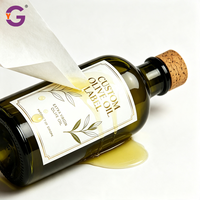 Étiquettes personnalisées pour bouteilles d'huile d'olive, autocollants en vinyle imperméables et résistants à l'huile, rouleaux avec estampage doré, taille personnalisée, qualité alimentaire
