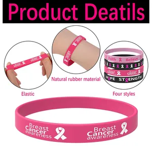 Vente en gros de bracelet religieux en caoutchouc rose personnalisé bracelet en silicone réutilisable pour améliorer la sensibilisation au cancer du sein