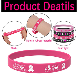Venta al por mayor de goma Rosa personalizada pulsera de fe reutilizable pulsera de silicona para mejorar la conciencia del cáncer de mama - Product Image 3