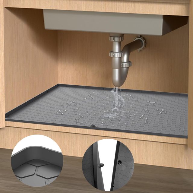 Modern 34*22 Inch Home Kitchen Silicone Sink Mat Flexible Waterproof Cabinet Tray Disifenction Surface