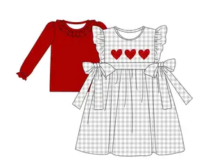 Custom Designs Valentines Clothing Boutique Outfits with Love Hearts French knot for Little Girls