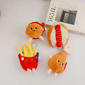 Cute Cartoon Burger Chips Plushy Pendant Creative Bread Key Chain Backpack Hanging Gift