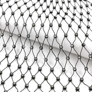 Nhà Sản Xuất Giá Ss8 Đàn Hồi Màu Đen Lưới Pha Lê Rhinestone Đá Fishnet Vải Cho Hollow Out May Mặc