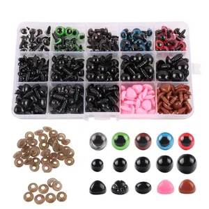 560pcs Plastic Safety Eyes and Noses, 6-12 mm Black Safety Eyes Colorful Doll Making with 280 pcs Washer for Toy Make