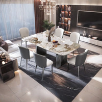 Ensemble de table à manger carrée moderne de luxe en métal assemblé avec plateau en pierre frittée pour appartement et hôtel