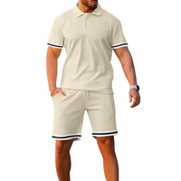 Ensemble 2 pièces décontracté d'été pour homme Ohsisa – Polo à manches courtes en tissu tricoté respirant avec col rabattable