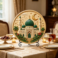 Ornement de bureau rond en résine en gros, impression UV 3D en relief, mosquée du Ramadan, lune, étoile, palmier, décoration de table pour la maison, personnalisable