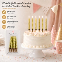 Kleine Mikro-Kerzen für Geburtstage, Metallisch Goldene Spiralförmige Mini-Kuchenkerzen mit Halter für Cupcake-Party-Dekoration