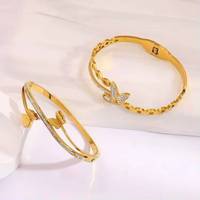 SZ047 gelang kupu-kupu baja tahan karat minimalis berlapis emas 18K gelang modis hipoalergenik hadiah untuk wanita