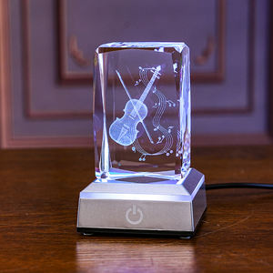 Petit pont en cristal gravé en 3D avec base LED, ornement de <span class=keywords><strong>saxophone</strong></span> et de piano, cadeau pour l'artisanat écologique - Product Image 3