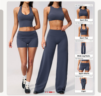 Ensemble de fitness 2 pièces pour femme : Soutien-gorge de sport léger à col rond et dos ouvert, maintien élevé, et pantalon taille haute coupe large effet galbant respirant