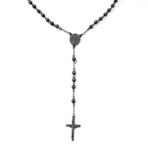 패션 고급 4mm 묵주 목걸이 빈티지 스테인레스 스틸 블랙 타원형 펜던트 크로스 참 목걸이 - Product Image 3