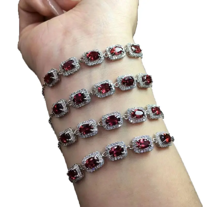 Hot Sales In Europe And The United States New Color Jewelry Natural Garnet Bracelet S925 Inset Gems Bracelet