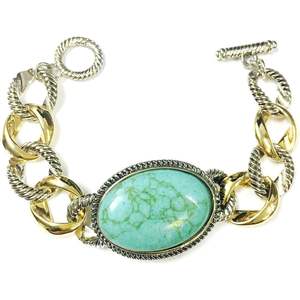 TJ Magic Two-Tone Rhodium Plated Chain <b>Bracelet</b> Oval Turquoise Link with <b>Rope</b> Border Fashionable Link & Chain <b>Bracelets</b> - Product Image 1