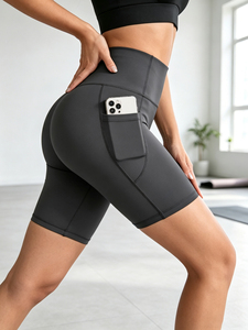 Active High Waist Yoga <b>Shorts</b> Pockets Solid Color Seamless Four-Way Stretch Spandex/Polyester Tummy Control <b>Shapewear</b> XXL - Product Image 6