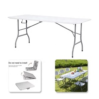 Tables pliantes en plastique avec pieds en métal Table à chevalets pour événements de jardin en plein air, patio de mariage, longues tables pliantes en plastique de 6 pieds