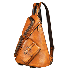 Marrant Sacs de poitrine vintage de luxe pour hommes Sac à dos à bandoulière en cuir véritable pour la randonnée et les voyages - Product Image 1