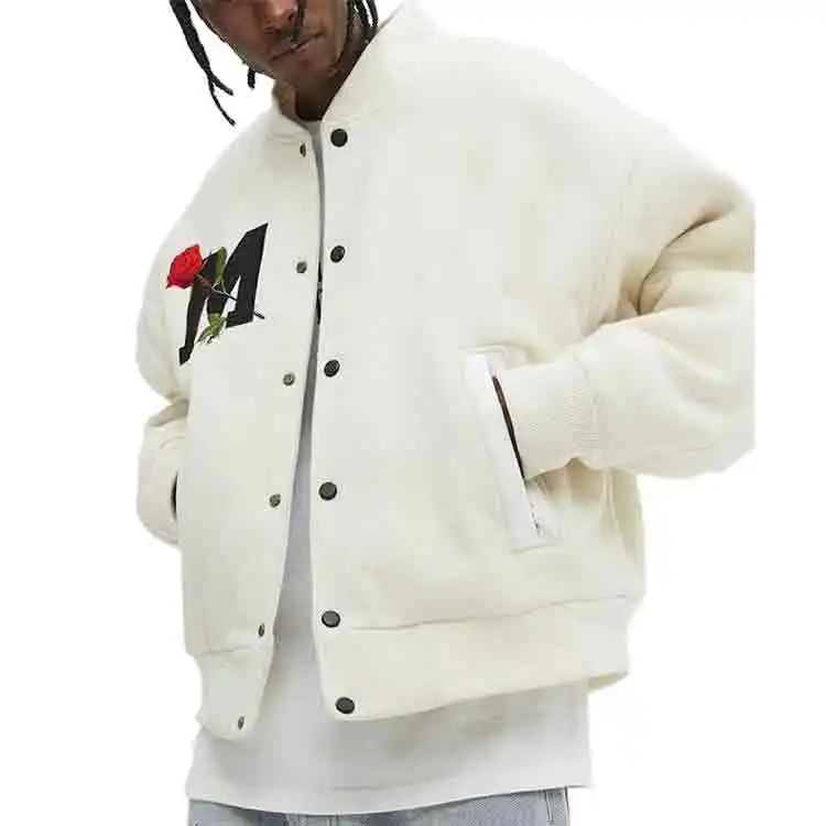 Wholesale Blank Custom Crop White Letterman Fashion Wool Plain High Quality Plus Size Bomber Design Men Varsity Jacket