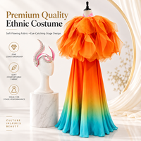Costume de danse de scène 3D à pétales dégradés, moderne et personnalisé pour femme, robe de spectacle ethnique haut de gamme avec coiffe