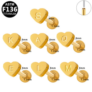 Titanium Heart <b>Initial</b> Stud Earrings F136 ASTM Women's Fashion Jewelry Gift - Product Image 4