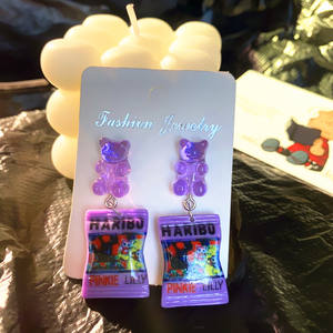 2025 nuevos pendientes colgantes de oso de goma de resina para niñas con diseño de moda creativo al por mayor de alta calidad bonitos pendientes coloridos de caramelo para niños - Product Image 2