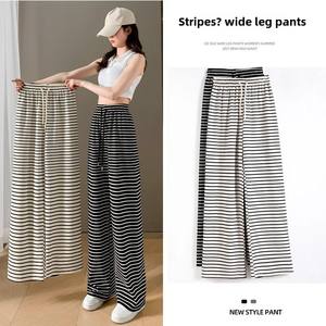 <span class=keywords><strong>Pantaloni</strong></span> Casual <span class=keywords><strong>con</strong></span> coulisse a gamba larga da donna bianco nero a righe orizzontali - Product Image 6