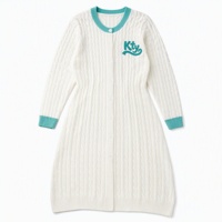 Robe en tricot torsadé vintage personnalisée pour femme, col rond, poignets contrastants, broderie en chenille, pour tenue décontractée quotidienne d'automne