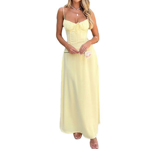 Vestido Elegante <span class=keywords><strong>de</strong></span> Mujer con Cuello Halter, Corte en A, Largo Maxi, <span class=keywords><strong>de</strong></span> Chifón con Decoración <span class=keywords><strong>de</strong></span> Lentejuelas y Cintura Ajustable con Cordones para Verano - Product Image 3