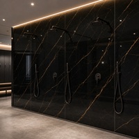 Panneau mural en marbre UV WYRAX 1220x2440mm 3.5mm Noir Or Marbre Luxe Haute Brillance Étanche pour crédence de cuisine et mur de douche