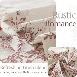 84-Inch Linen Pha Trộn Màu Đỏ Hoa In Kháng Khuẩn Ánh Sáng Lọc Rèm Cửa Trang Trại Portia Phong Cách Cho Phòng Khách - Product Image 3