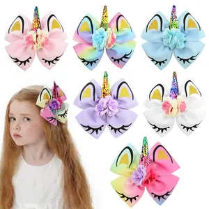 Finestyle Girls Unicorn Hair Bows with Alligator Hair Clips Cheer Bows Hair Accessories for Kids