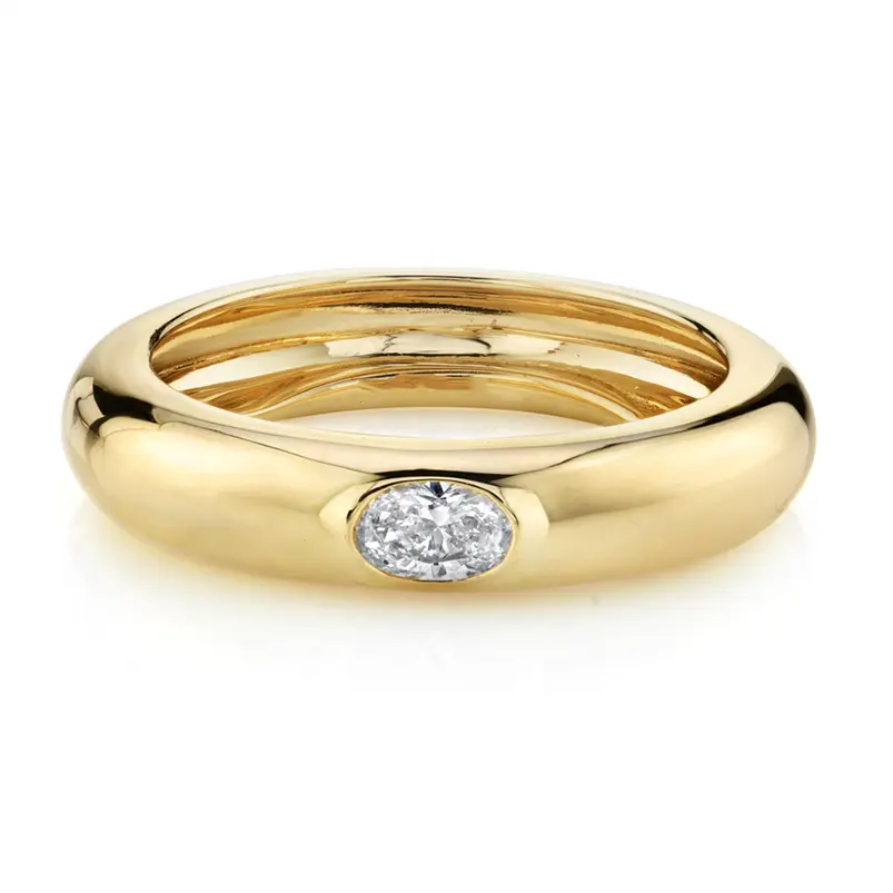 Gemnel 925 Zilveren Fijne Jewley 18K Goud Ovale Cz Brede Band Wedding Ring