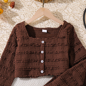 Set di Abbigliamento per Ragazze Autunno 2026, Camicia a Maniche Lunghe Marrone e <span class=keywords><strong>Gonna</strong></span>, 2 Pezzi, Outfit alla Moda - Product Image 3