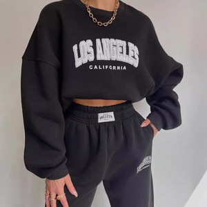 Tuta da <span class=keywords><strong>donna</strong></span> con stampa <span class=keywords><strong>Los</strong></span> <span class=keywords><strong>Angeles</strong></span>, set casual oversize a 2 pezzi, abbigliamento streetwear e loungewear - Product Image 2