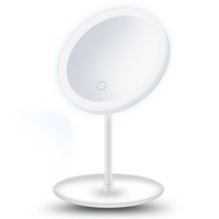 Miroir de beauté cosmétique rond en verre éclairé par LED avec logo personnalisable en couleur unique, boîtier en plastique, grossissement 1x, Ms.Miau