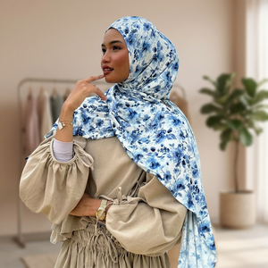 Écharpe en jersey de coton mercerisé de haute qualité à imprimé floral numérique pour femme, hijab extensible simple face, pour usage quotidien quatre saisons - Product Image 1