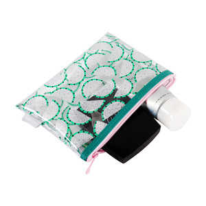 Clear PVC Cosmetic Bag With Geometric Pattern Zipper Closure Water Resistant Small <b>Makeup</b> <b>Case</b> For Travel Toiletry Storage - Product Image 1