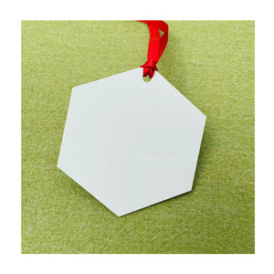 도매 육각 모양의 화이트 승화 알루미늄 장식품 양면 승화 금속 크리스마스 장식 리본 - Product Image 1