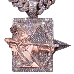 จี้รูปนักธนูสองคนชุบทองคำสีโรสโกลด์สุดหรู |   เงินแท้ 925 |   เครื่องทดสอบโมอิสซาไนต์ผ่านการทดสอบแล้ว |   เครื่องประดับฮิปฮอปแบบสั่งทำ - Product Image 1