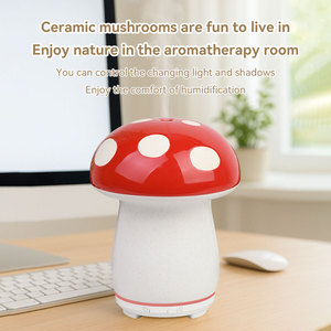 Difusor de aroma de aceite esencial de seta roja de cerámica para decoración del hogar de nuevo diseño con luces de 7 colores para oficina en casa - Product Image 5