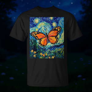 T-shirt Butterfly Van Gogh Style Starry Night pour adulte unisexe noir - Product Image 3