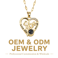 Collar Moderno con Colgante de Corazón para Mamá, Chapado en Oro Brillante, con Proyección 3D en Negro, Circonita Cúbica, Cadena de Piedras, Joyería para Mujer
