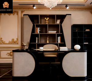 Scrivania da Ufficio Moderna di Lusso in Legno Nero e Oro - Arredamento Commerciale Durevole ed Ecologico per Villa/Ufficio - Product Image 1
