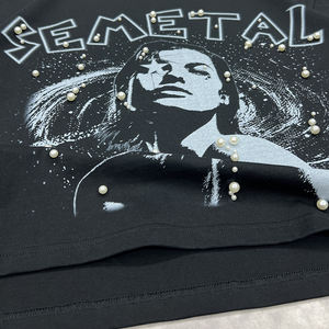 T-shirt de streetwear personnalisé de luxe pour homme, 100% coton, imprimé perle, t-shirts surdimensionnés, col rond, t-shirt court et ample pour homme - Product Image 4
