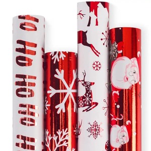 Christmas Gift <b>Wrapping</b> <b>Paper</b> Rolls Santa Reindeer Snowflakes Ho Ho Ho Design Double Sided Metallized Recyclable Packaging - Product Image 1