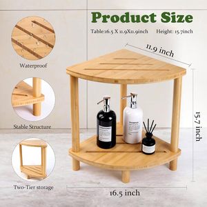 Tabouret de douche en bambou Jinyage Home Furnishings 41x30x39cm, banc d'angle à deux niveaux avec rangement pour salle de bain - Product Image 4