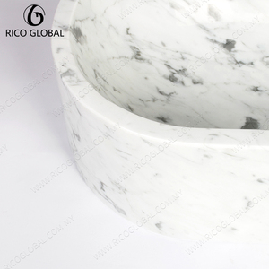 Lavabo sur comptoir en marbre blanc, design ovale moderne, pierre naturelle, poli, pour hôtel et villa - Product Image 4