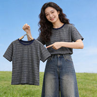 Camiseta Básica a Rayas para Mujer, Holgada y Estilizadora, Top de Manga Corta para el Trabajo, Venta al Por Mayor